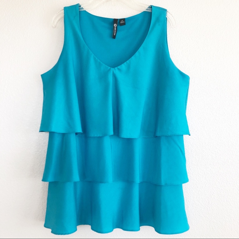 Milano Sleeveless Blue Ruffle Top. Sz Medium